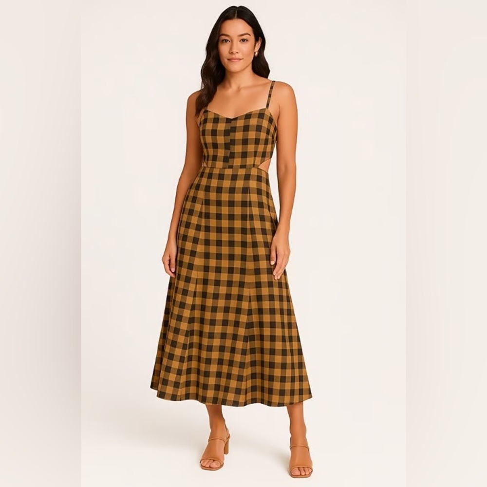 Harshman Black and Brown Gingham Checkered Luiza Dress NWT